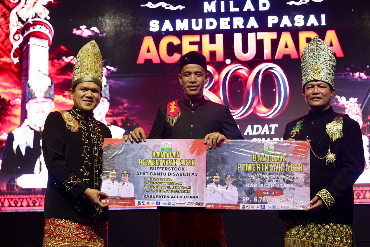 Wagub Aceh Serahkan Bantuan Buffer Stock Bencana Rp6,78 Miliar untuk Aceh Utara di Milad ke-800 Samudera Pasai